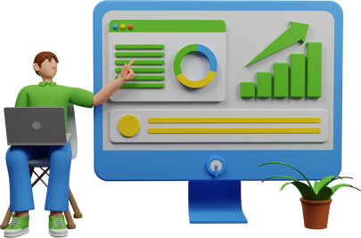 3D Illustration of Employee analyzing growth charts